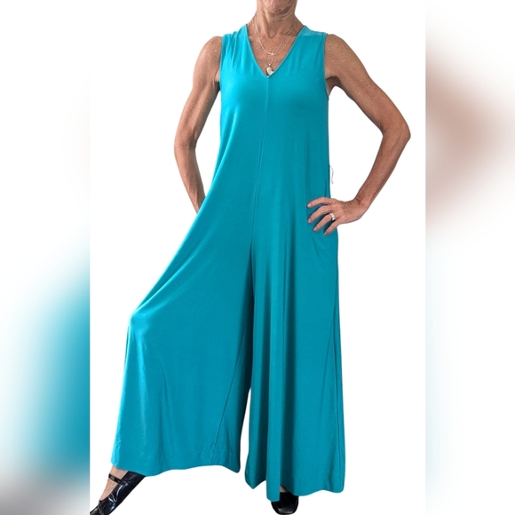 Coldesina Teal Wide Leg Sleeveless Jumpsuit XS/S V Neck Lounge Resort - Picture 5 of 7